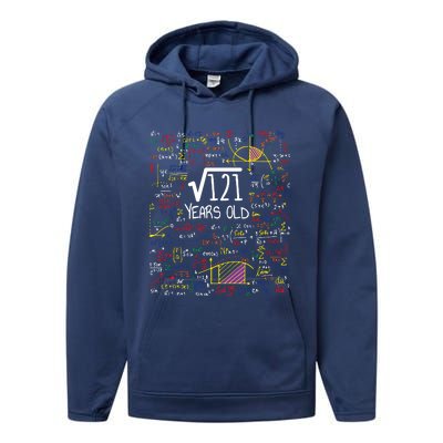 11th Birthday Square Root Of 121 11 Years Old Math Lover Performance Fleece Hoodie