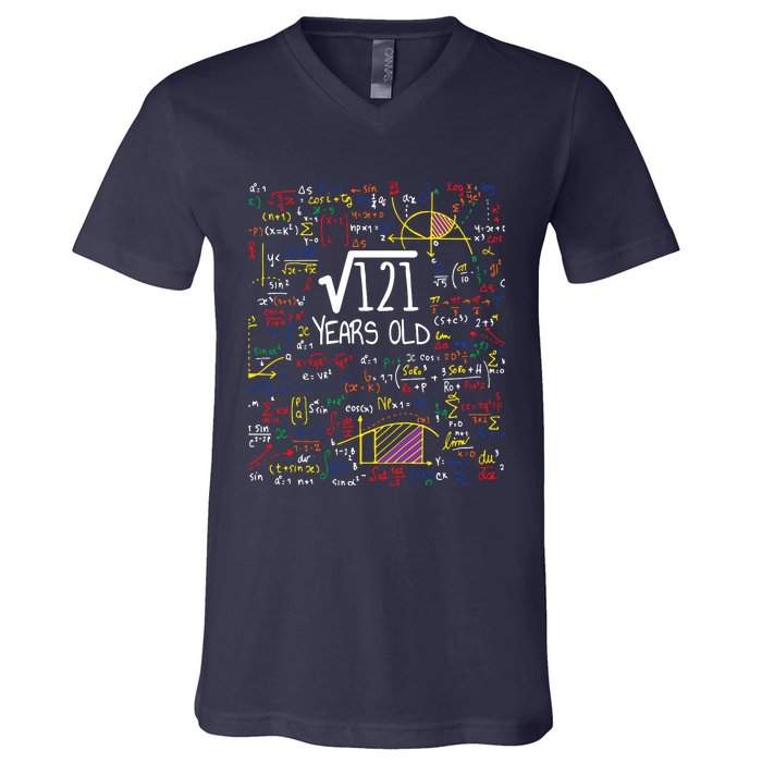 11th Birthday Square Root Of 121 11 Years Old Math Lover V-Neck T-Shirt