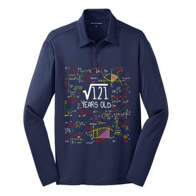 11th Birthday Square Root Of 121 11 Years Old Math Lover Silk Touch Performance Long Sleeve Polo