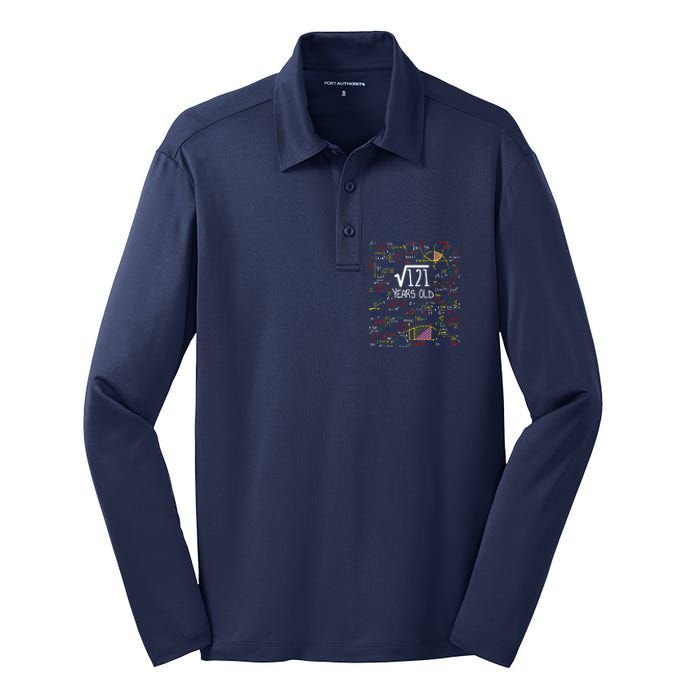 11th Birthday Square Root Of 121 11 Years Old Math Lover Silk Touch Performance Long Sleeve Polo