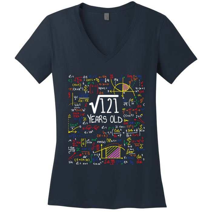 11th Birthday Square Root Of 121 11 Years Old Math Lover Women's V-Neck T-Shirt