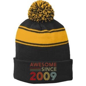 14yr BDay Son Boy Funny 2009 14th 14 Year Old Birthday Stripe Pom Pom Beanie