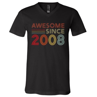 15yr BDay Son Boy Funny 2008 15th 15 Year Old Birthday V-Neck T-Shirt