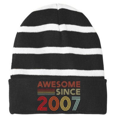 16yr BDay Son Boy Funny 2007 16th 16 Year Old Birthday Striped Beanie with Solid Band