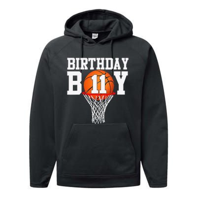 11th Birthday Sport 11 Years Old Basketball 11 Performance Fleece Hoodie