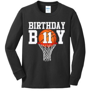 11th Birthday Sport 11 Years Old Basketball 11 Kids Long Sleeve Shirt