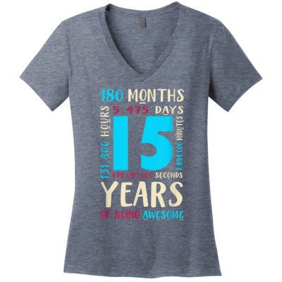 15th Birthday Shirt for  Gift for 15 Year Old Boy Girl Women's V-Neck T-Shirt