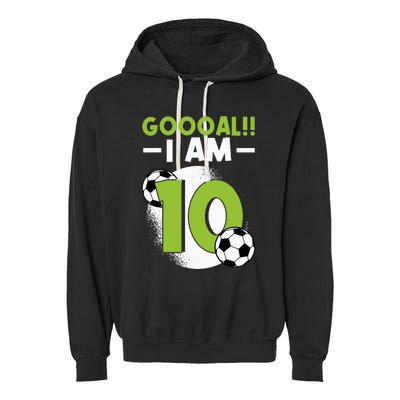 10th Birthday Soccer Themed Birthday 10 Years Old Garment-Dyed Fleece Hoodie