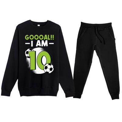 10th Birthday Soccer Themed Birthday 10 Years Old Premium Crewneck Sweatsuit Set