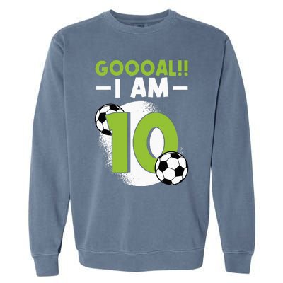 10th Birthday Soccer Themed Birthday 10 Years Old Garment-Dyed Sweatshirt