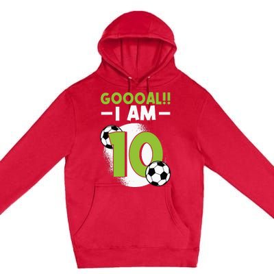 10th Birthday Soccer Themed Birthday 10 Years Old Premium Pullover Hoodie