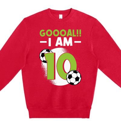 10th Birthday Soccer Themed Birthday 10 Years Old Premium Crewneck Sweatshirt