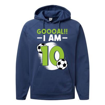 10th Birthday Soccer Themed Birthday 10 Years Old Performance Fleece Hoodie