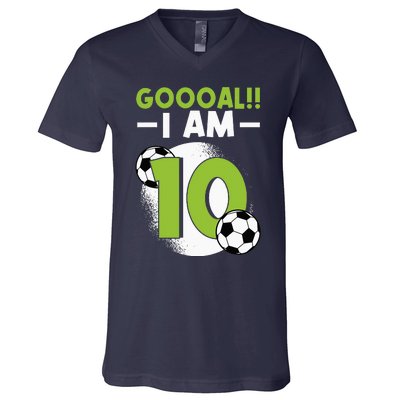 10th Birthday Soccer Themed Birthday 10 Years Old V-Neck T-Shirt