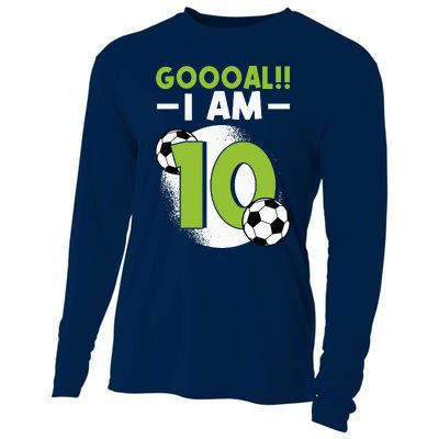 10th Birthday Soccer Themed Birthday 10 Years Old Cooling Performance Long Sleeve Crew