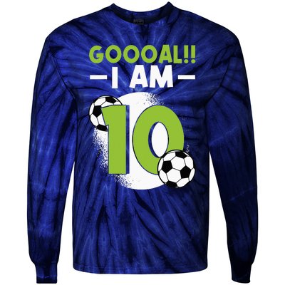 10th Birthday Soccer Themed Birthday 10 Years Old Tie-Dye Long Sleeve Shirt