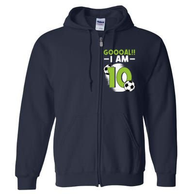 10th Birthday Soccer Themed Birthday 10 Years Old Full Zip Hoodie