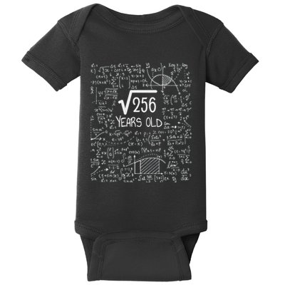 16th Birthday Square Root Of 256 16 Years Old Baby Bodysuit