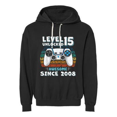 15yr BDay Son Boy Funny Gamer 15th 15 Year Old Birthday Garment-Dyed Fleece Hoodie