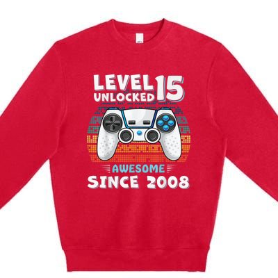 15yr BDay Son Boy Funny Gamer 15th 15 Year Old Birthday Premium Crewneck Sweatshirt