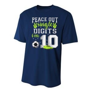 10th Birthday  Soccer Peace Out Single Digits Youth Performance Sprint T-Shirt