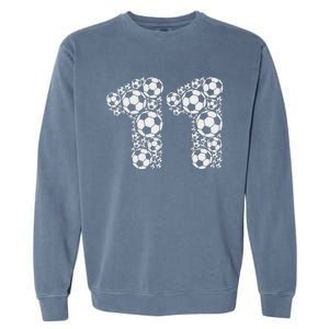 11th Birthday Soccer Graphic 11 Years Garment-Dyed Sweatshirt