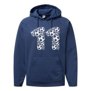 11th Birthday Soccer Graphic 11 Years Performance Fleece Hoodie