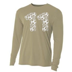 11th Birthday Soccer Graphic 11 Years Cooling Performance Long Sleeve Crew