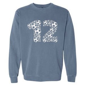 12th Birthday Soccer Graphic 12 Years Garment-Dyed Sweatshirt