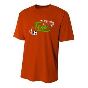 10th Birthday Soccer Ten Year Old Soccer Player Youth Performance Sprint T-Shirt