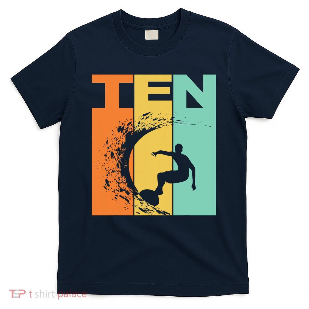 10th Birthday Surfing Beach Themed 10 Years Old Boy Party T-Shirt
