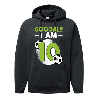 10th Birthday Soccer Themed Birthday Party 10 Years Old Performance Fleece Hoodie