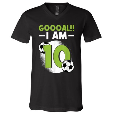 10th Birthday Soccer Themed Birthday Party 10 Years Old V-Neck T-Shirt