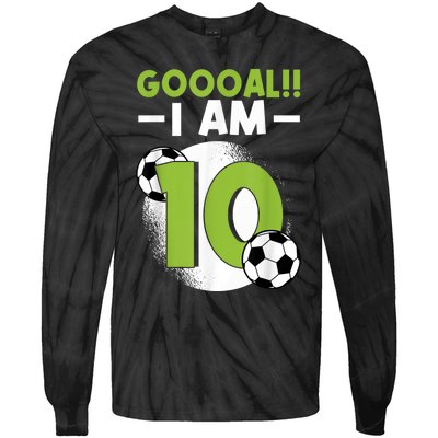 10th Birthday Soccer Themed Birthday Party 10 Years Old Tie-Dye Long Sleeve Shirt