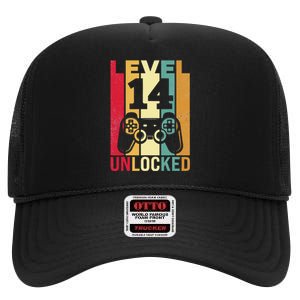 14 Birthday Son Funny Gamer 14th Years Old High Crown Mesh Back Trucker Hat