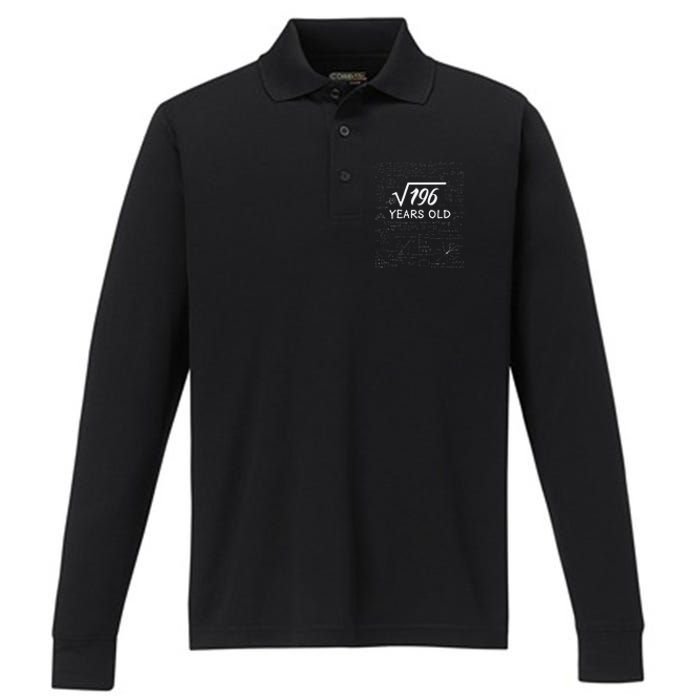 14 Birthday Son Him Funny Math 14th Birthday Performance Long Sleeve Polo