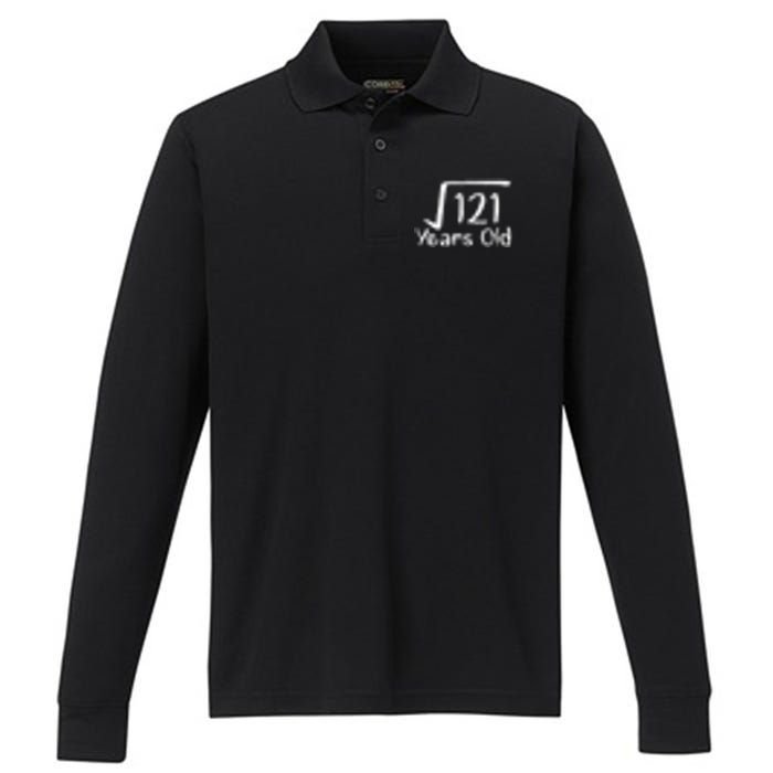 11th Birthday Square Root Of 121 11 Years Old Performance Long Sleeve Polo