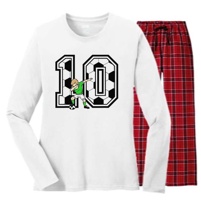 10th Birthday Soccer Player 10 Years Old Women's Long Sleeve Flannel Pajama Set 