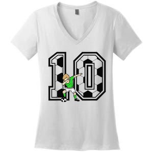 10th Birthday Soccer Player 10 Years Old Women's V-Neck T-Shirt