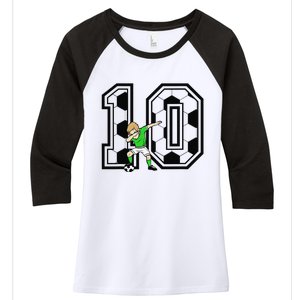 10th Birthday Soccer Player 10 Years Old Women's Tri-Blend 3/4-Sleeve Raglan Shirt