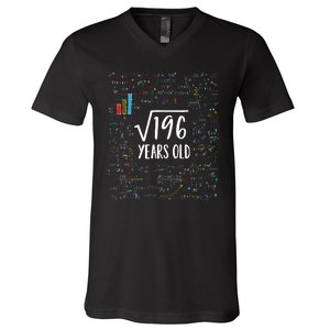 14th Birthday Square Root Of 196 Math V-Neck T-Shirt