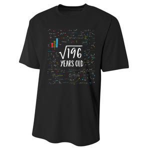 14th Birthday Square Root Of 196 Math Performance Sprint T-Shirt