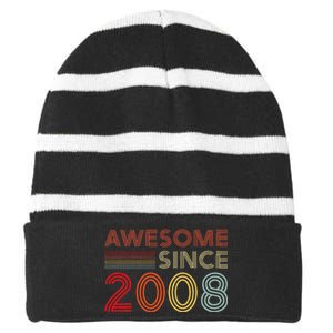 16yr Bday Son Boy Funny 2008 16th 16 Year Old Birthday Striped Beanie with Solid Band