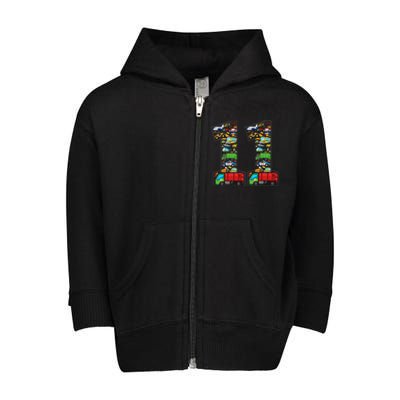 11th Birthday Transportation 11 Year Old Party Toddler Zip Fleece Hoodie