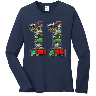 11th Birthday Transportation 11 Year Old Party Ladies Long Sleeve Shirt