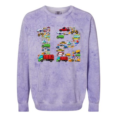 12th Birthday Transportation 12 Year Old Party Colorblast Crewneck Sweatshirt