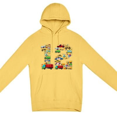 12th Birthday Transportation 12 Year Old Party Premium Pullover Hoodie