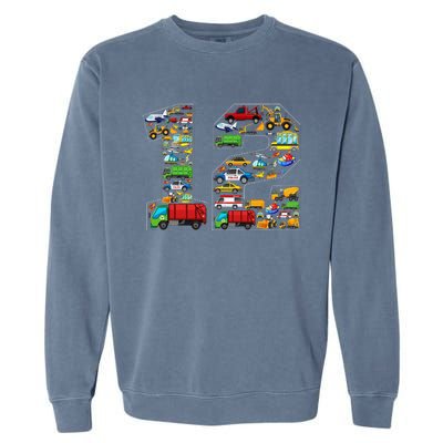 12th Birthday Transportation 12 Year Old Party Garment-Dyed Sweatshirt