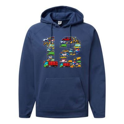 12th Birthday Transportation 12 Year Old Party Performance Fleece Hoodie