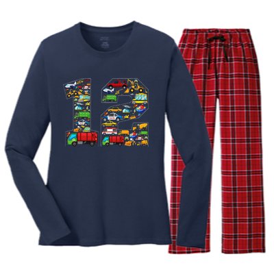 12th Birthday Transportation 12 Year Old Party Women's Long Sleeve Flannel Pajama Set 